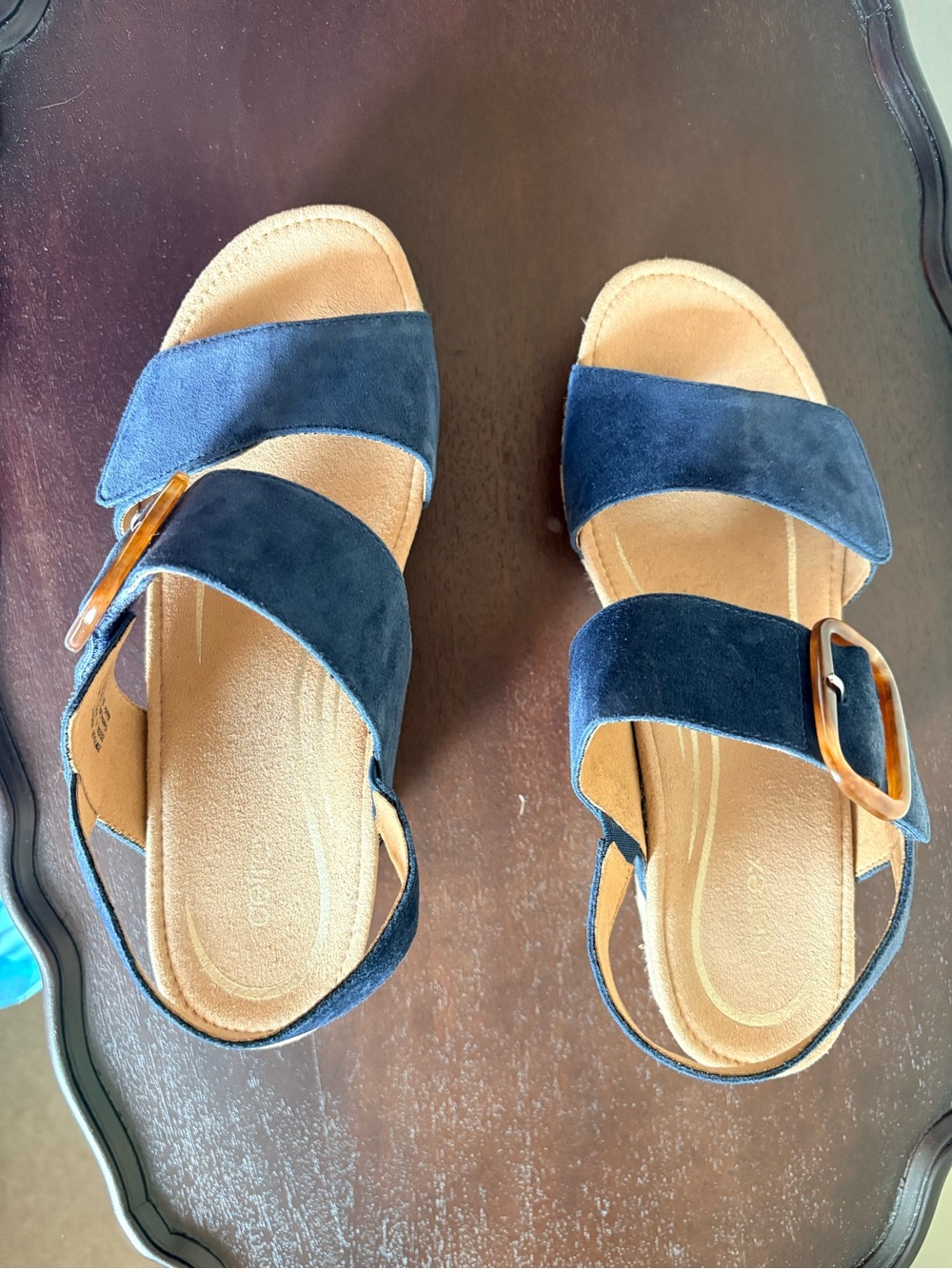 Aetrex Navy Suede Buckle Slide Sandals